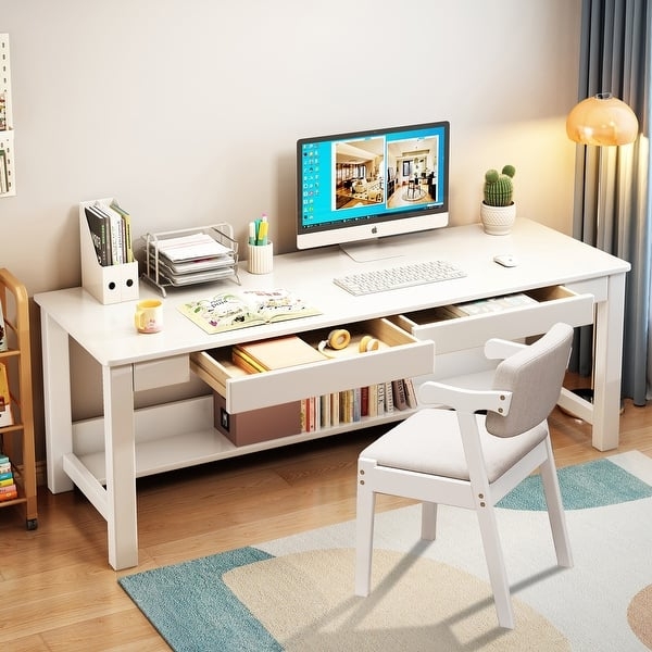 Desk And Chair Set White Modern Minimalist Lower Book Shelf