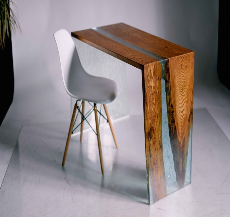 Desk Epoxy River Waterfall Edge Wood Grain Organic Modern Studio