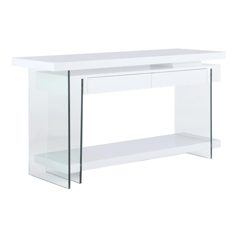 Desk Rotatable Swivel Design Glossy White Clear Glass Side Panels