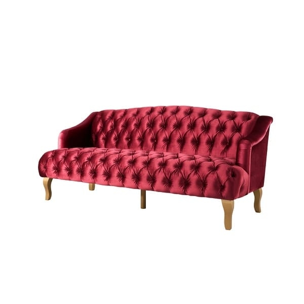 Diamond Button Tufted Settee with Gold Cabriole Legs