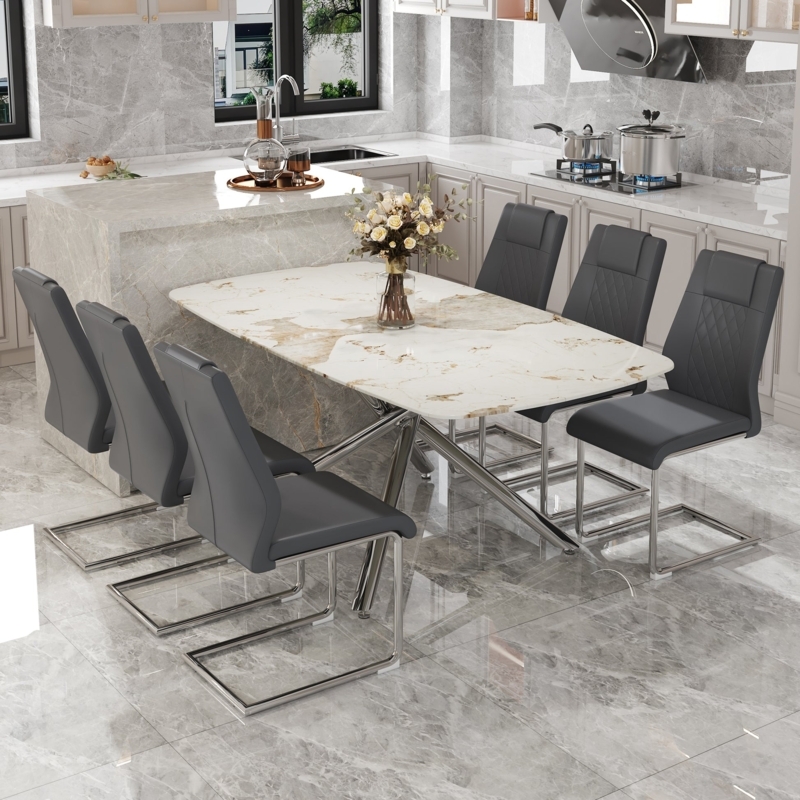 Diamond Stitched Dining Table Set with Cantilever Chairs