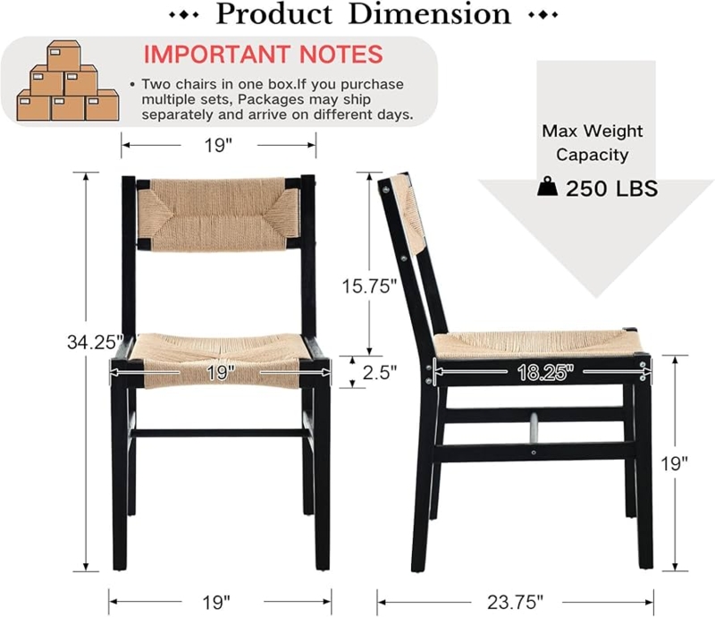 Dining Chair Black Frame Armless Silhouette Woven Rattan Seat