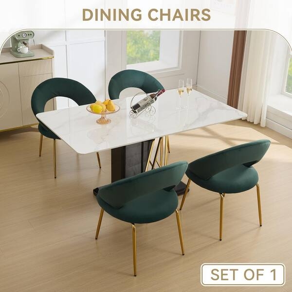 Dining Chair Circular Cutout Emerald Green Velvet Back Gold Legs