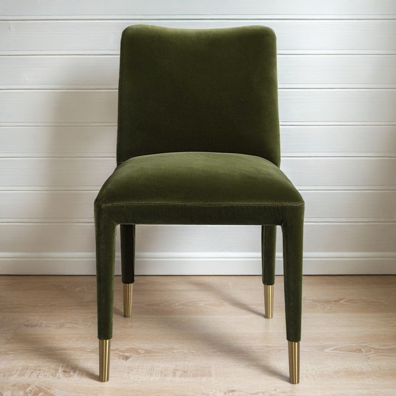 Dining Chair Conifer Green Velvet Upholstered Legs Gold Metal Caps