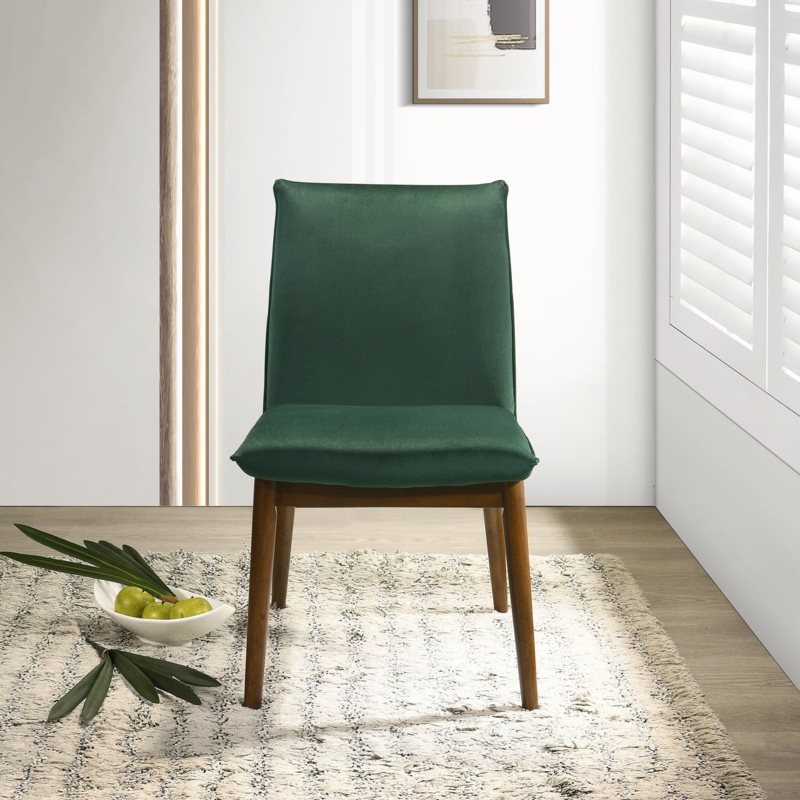 Dining Chair Dark Green Velvet Mid Century Tapered Legs Armless