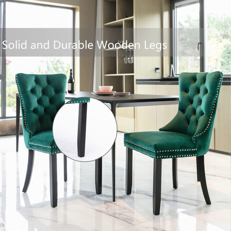 Dining Chair Emerald Velvet Wingback Button Tufted Nailhead Trim