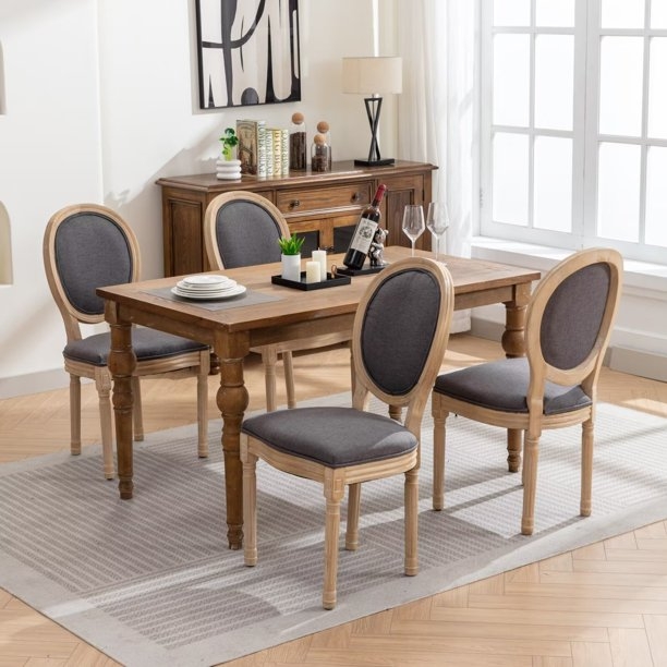 Dining Chair: French Country Oval Backrest Upholstered in Gray