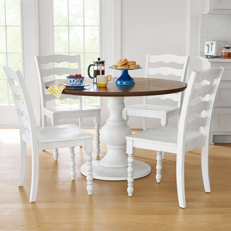 Dining Chair Ladder Back Design Upholstered Seat White And Cream Palette