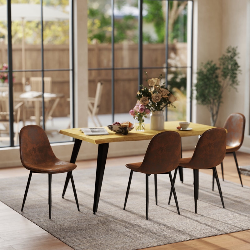 Dining Chair, Nubby Texture, Curved Back, Tapered Legs, Beige