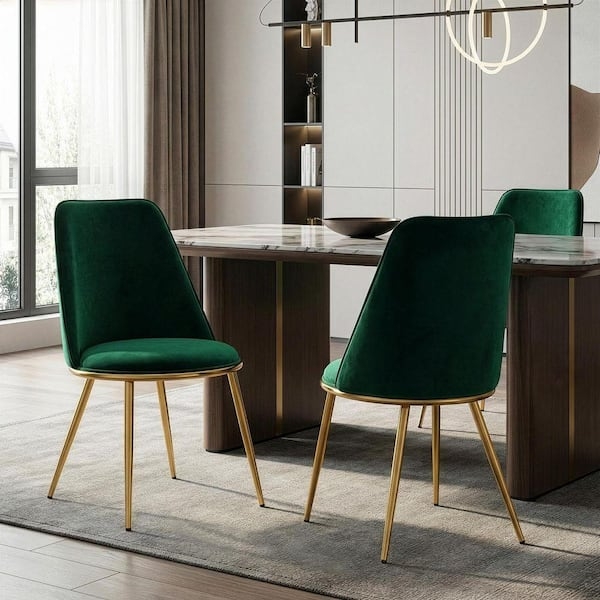 Dining Chair Polished Gold Tapered Legs Velvet Modern Glam