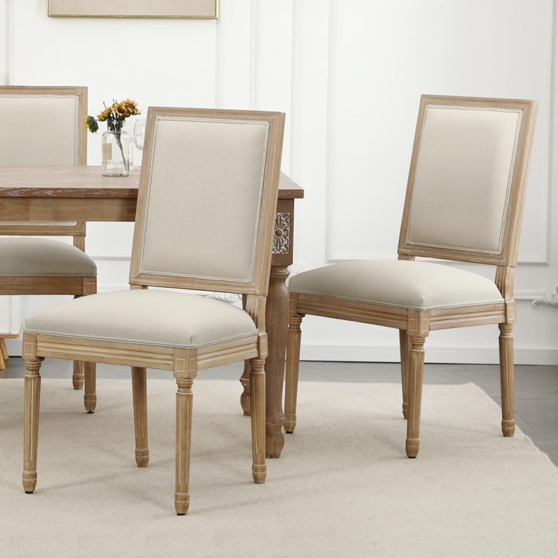 Dining Chair Rectangular Back Fluted Turned Legs Weathered French