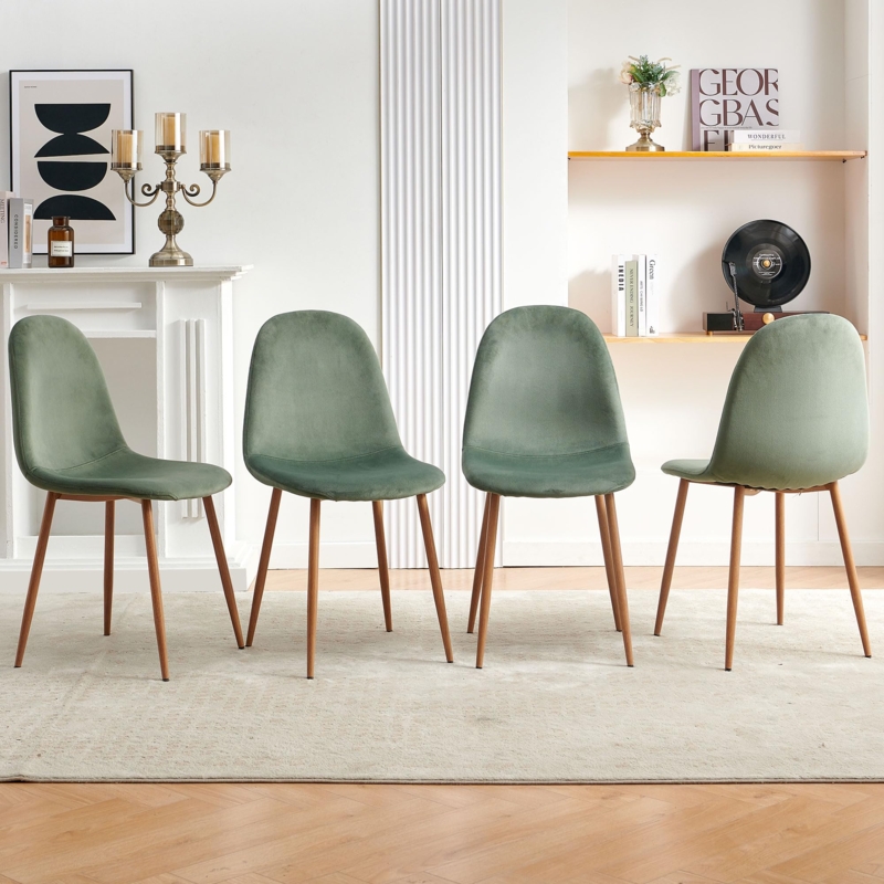 Dining Chair Sage Green Velvet Bucket Seat Tapered Wood Toned Legs