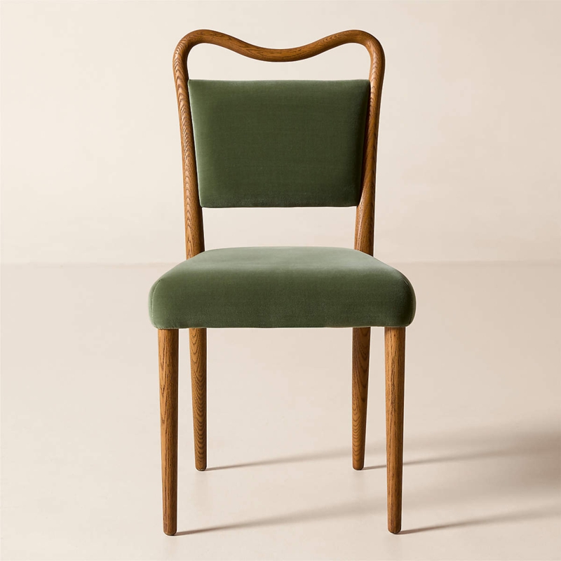 Dining Chair Sculptural Wood Frame Sage Green Velvet Dipped Top Rail