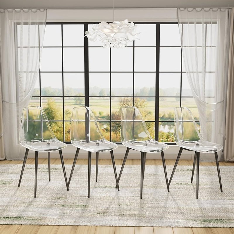 Dining Chair Set of Four with Matte Black Tapered Metal Legs