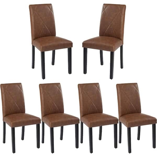 Dining Chair Set of Six, High Back, Leather-Like, Tapered Legs