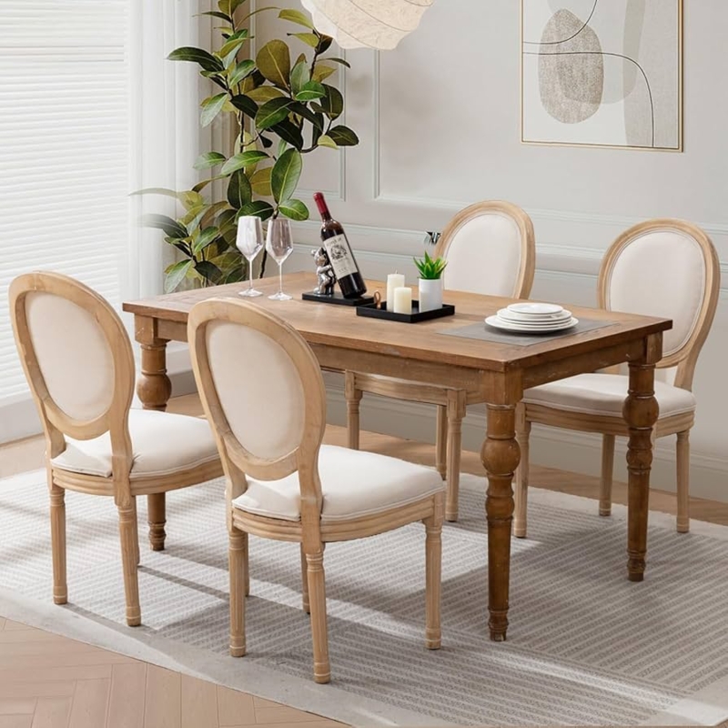 Dining Chair Set Oval Back Fluted Legs Beige French Country Style