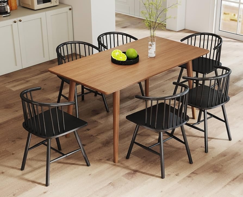 Dining Chair Set Spindle Back Curved Arms Matte Finish