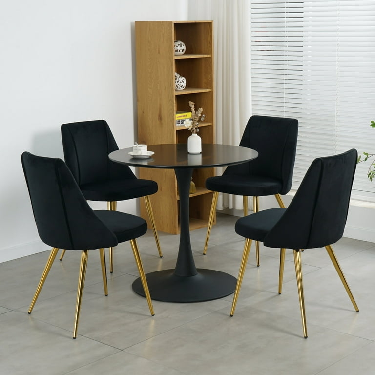Dining Chair Set with Gold Tapered Legs and Curved Backrest