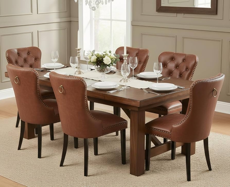 Dining Chair Set with Ring Pull, Diamond Tufting, Nailhead Trim