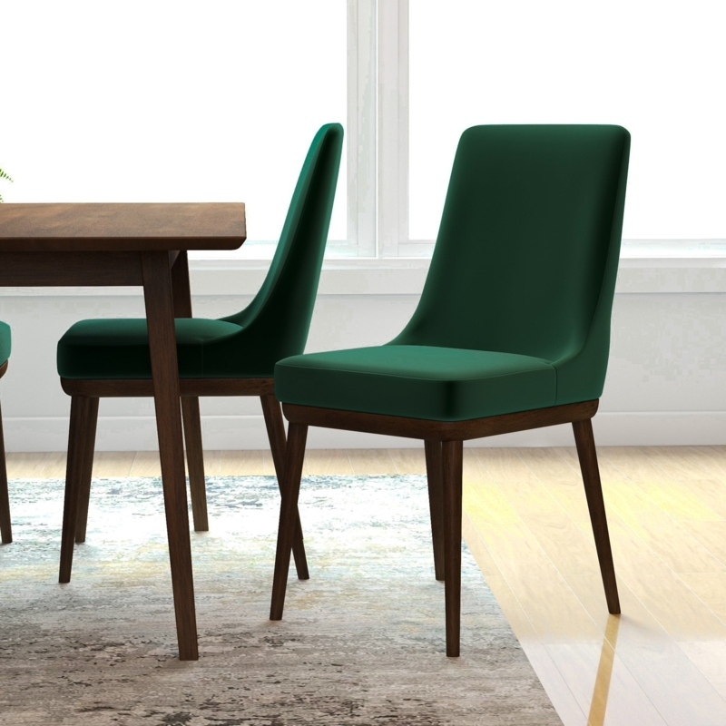 Dining Chair Velvet with Curved Back and Tapered Wood Legs