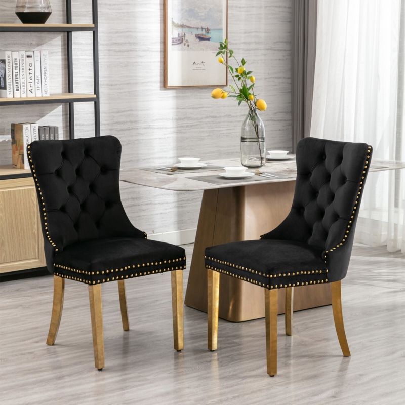 Dining Chair with Gold Nailhead Trim, Deep Tufting & Gold Legs