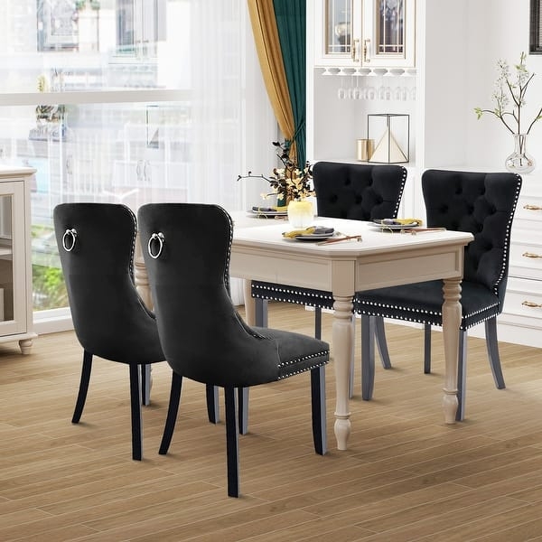 Dining Chair with Rear Ring Pull, Tufted Back & Nailhead Trim