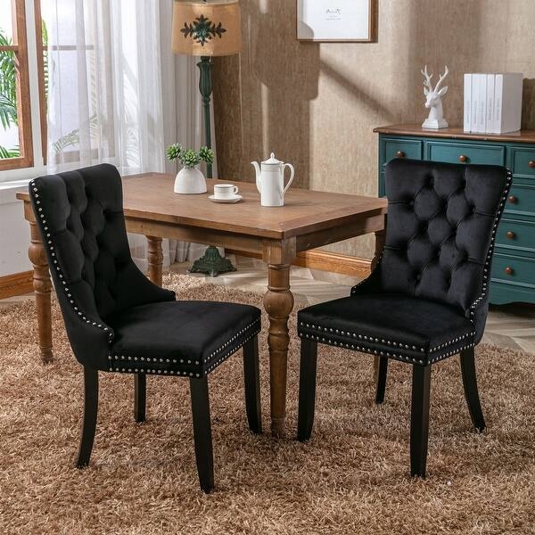 Dining Chair with Silver Nailhead Trim and Deep Button Tufting