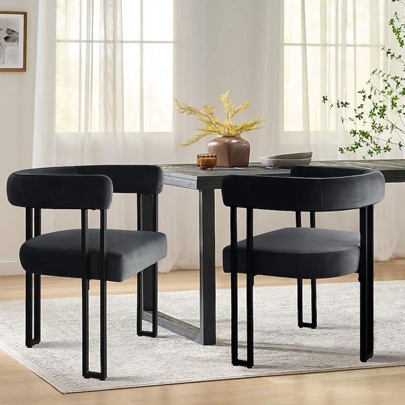 Dining Chair with U-Shaped Legs and Wraparound Backrest in Charcoal