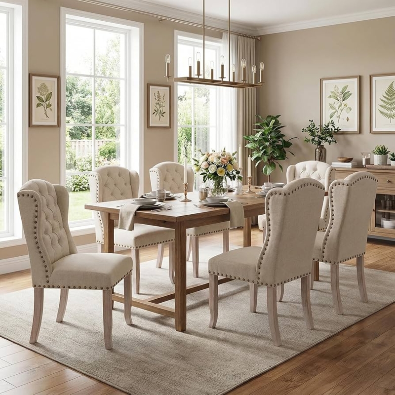Dining Chairs, Beige Wingback with Unique Ring Pull