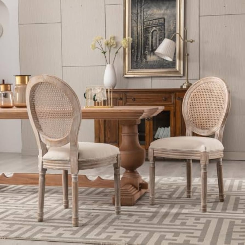 Dining Chairs French Country Oval Cane Back Distressed Wood