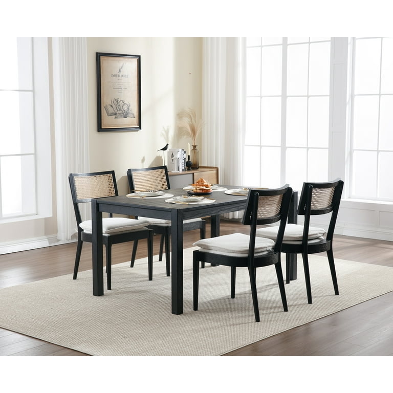 Dining Chairs High-Contrast Black Frame Cane Back Removable Cushions