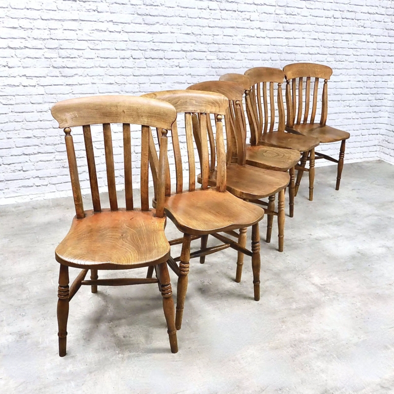 Dining Chairs Set Antique Farmhouse Wood Slat Back Rustic
