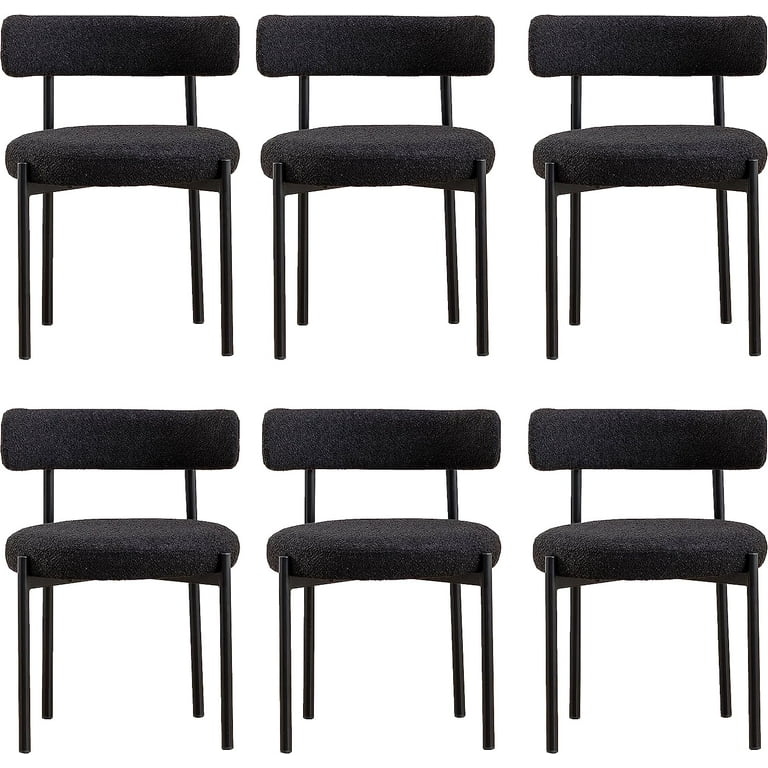 Dining Chairs Set Boucle Texture Bolster Backrest Tubular Legs