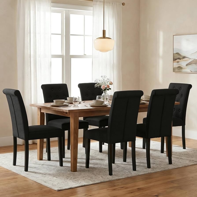 Dining Chairs Set Button Tufted High Back Scroll Top Tapered Legs