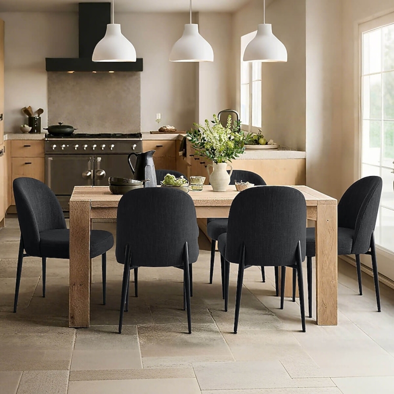 Dining Chairs Set Linen Like Arched Top Slim Metal Legs
