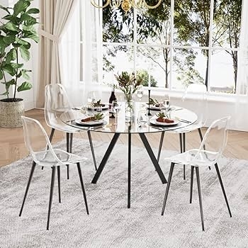 Dining Chairs Set of 4 Airy Ghost Silhouette Black Metal Legs