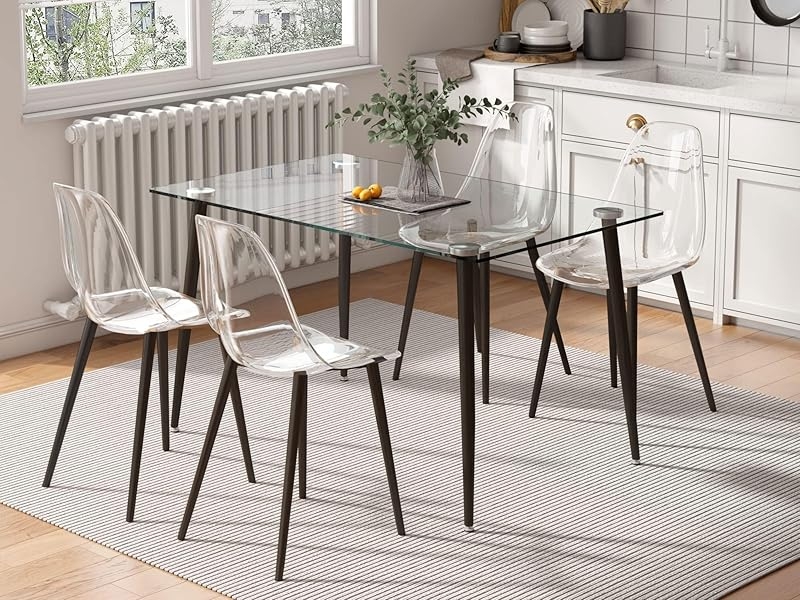 Dining Chairs Set of 4 Minimalist Transparent Acrylic Slim Black Legs