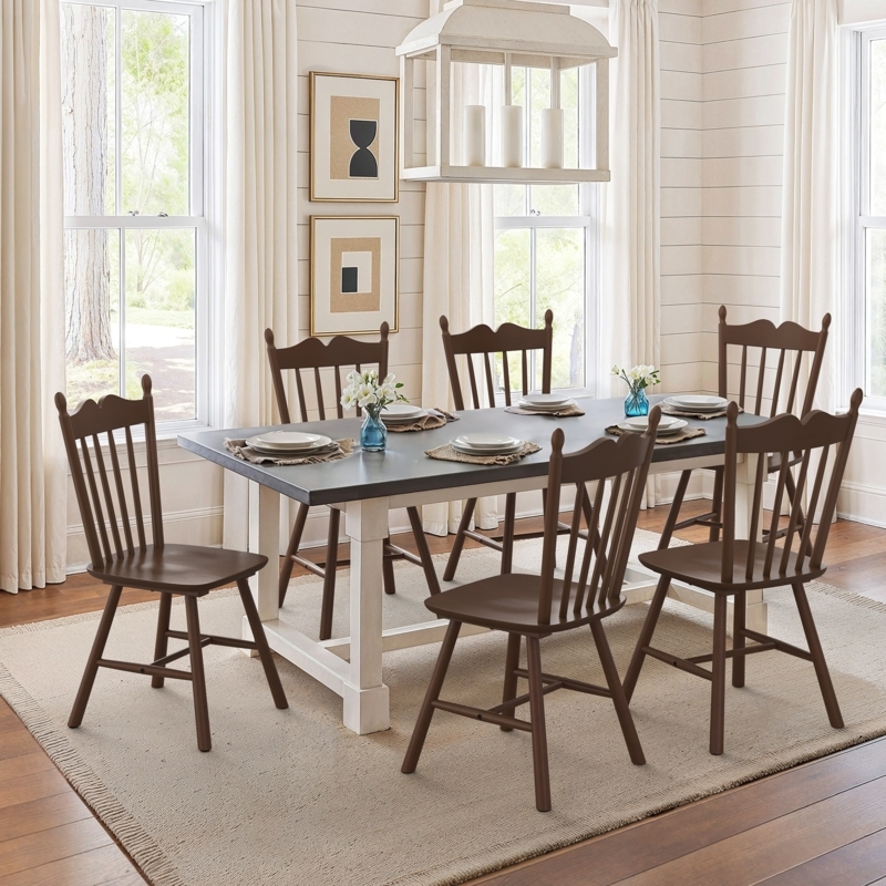 Dining Chairs Set of 6 Dark Brown Farmhouse Spindle Back