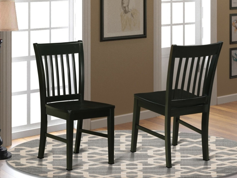 Dining Chairs Set Slat Back Solid Seat Mission Style