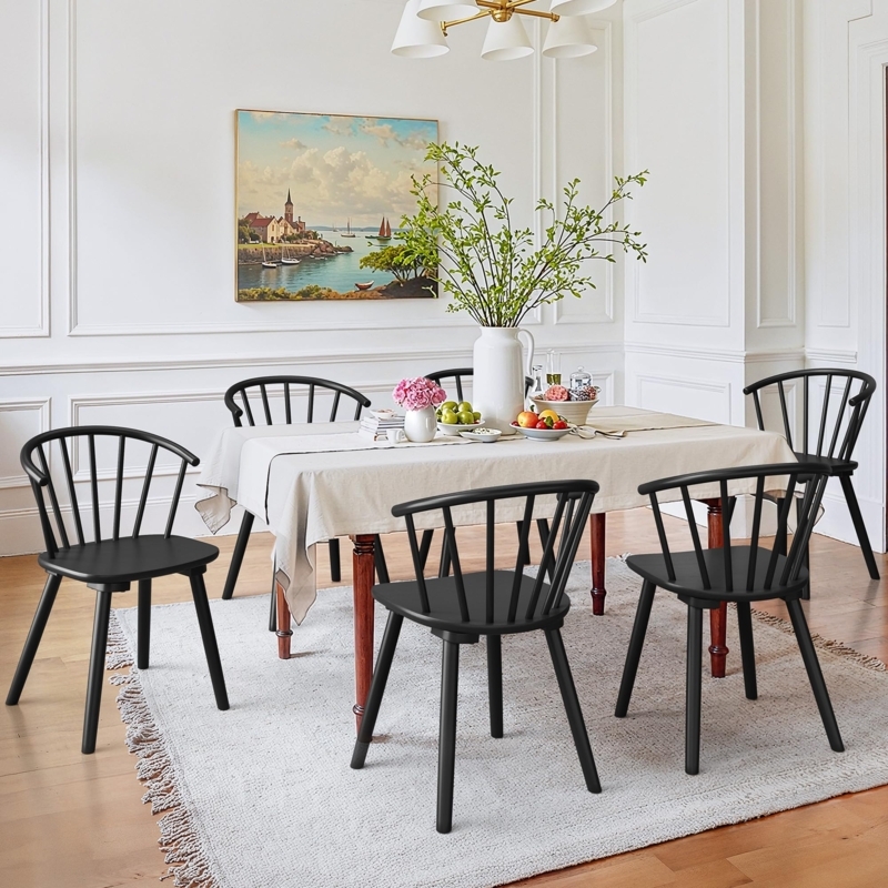 Dining Chairs Set Spindle Back Semicircular Backrest Matte Finish