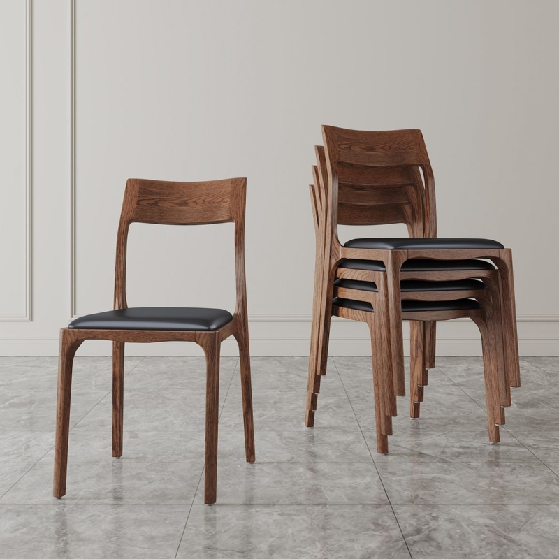Dining Chairs Set Walnut Horseshoe Backrest Black Splayed Metal Legs