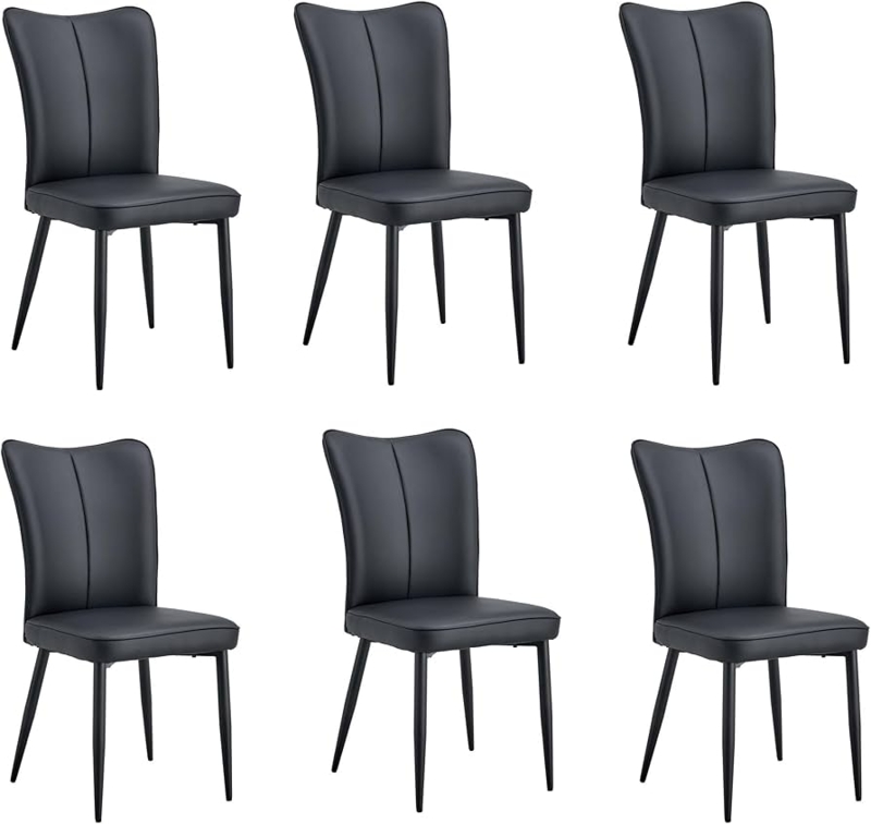 Dining Chairs Winged Backrest Black Armless Side Chairs Set of 6