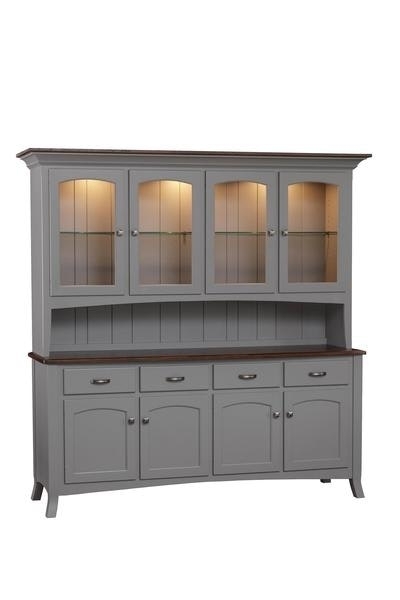 Dining Hutch Slate Grey Painted Finish Two Tone Matte Arched Panels