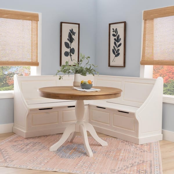 Dining Nook Set Lift-Top Storage Round Pedestal Table