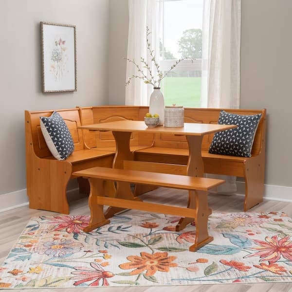 Dining Nook Set Natural Wood Trestle Style Legs