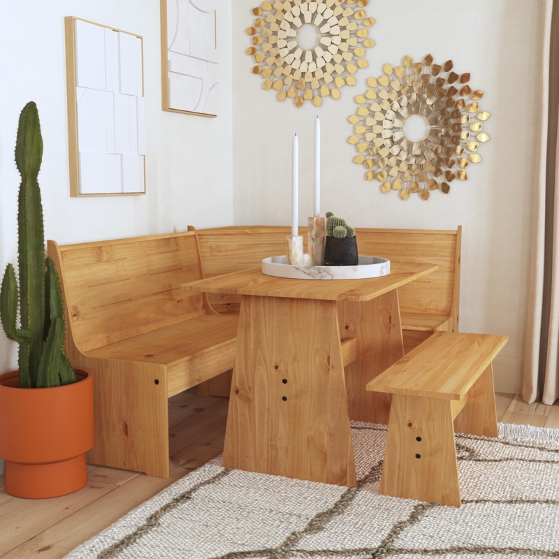 Dining Nook Set Trestle Table Base Natural Wood Grain