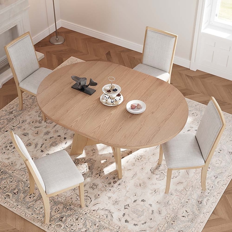 Dining Room Set 5-Piece Round Pedestal Upholstered Cross-Back Farmhouse
