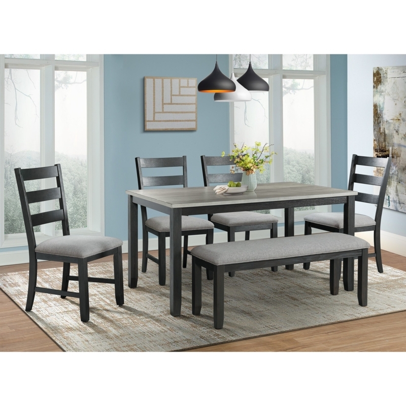 Dining Room Set Charcoal & Gray Ladder Back Two Tone Wood 6 Piece