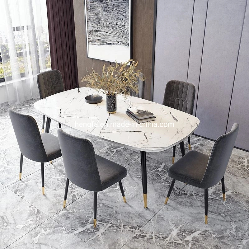 Dining Room Set Gold Tipped Legs Oval Marble Top Contemporary