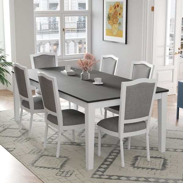 Dining Room Set Modern Farmhouse Set with Bench Two-Tone Contrast